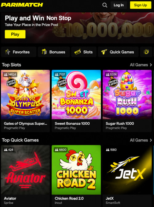 Casino section showing all available game categories
