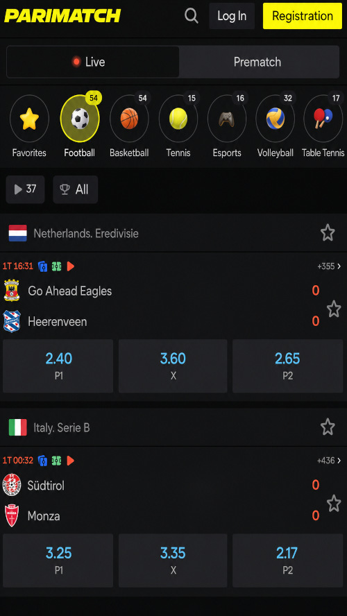 Sports betting line with a choice of available sports